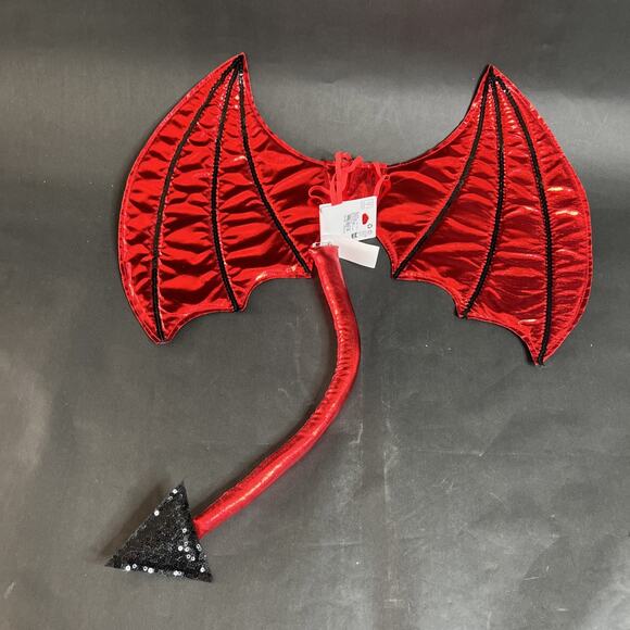 Claire’s Sexy Demon Angel Costume – Red Satin Devil Wings & Tail-NWT-Halloween - Picture 1 of 9